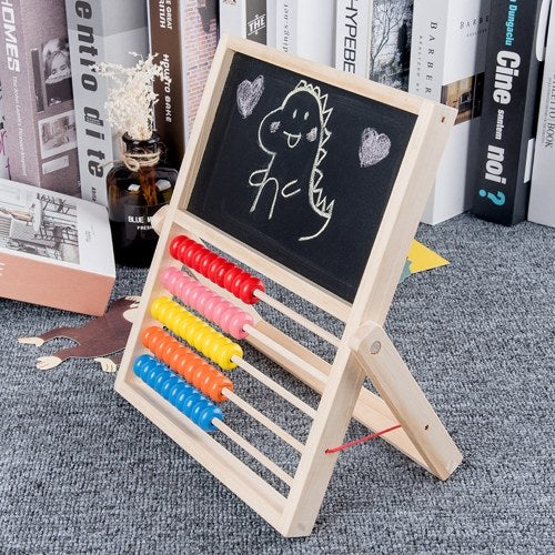 Multi-Functional Wooden Abacus Tool with Double-Sided Drawing Board Seven-Piece Puzzle