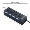 4-Ports USB Hub 480Mbps High Speed Data Transfer USB 2.0 Charging Splitter