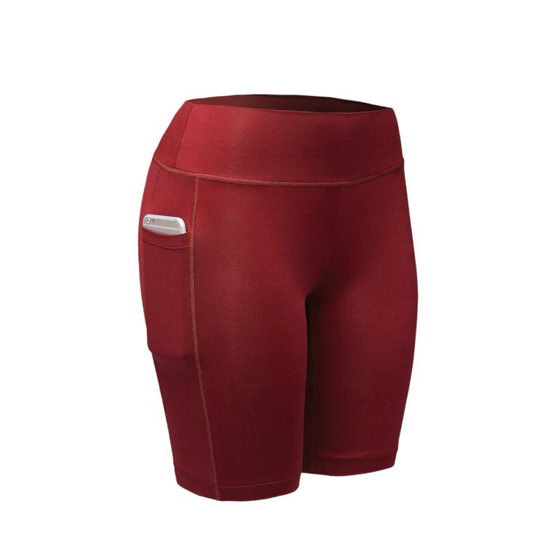 Quick Dry Women Elastic Workout Shorts - Red