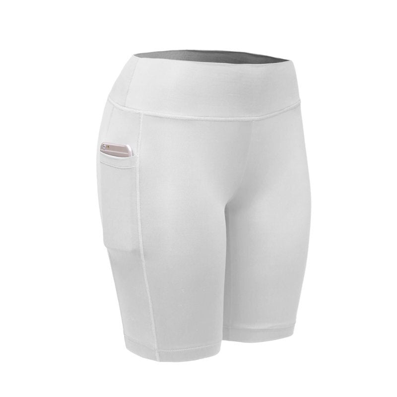 Quick Dry Women Elastic Workout Shorts - White