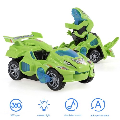 Dinosaur Car Toys Transformable Dinosaur Pull Back Car Toy Electric 360°Spin with Light Music Action Walking