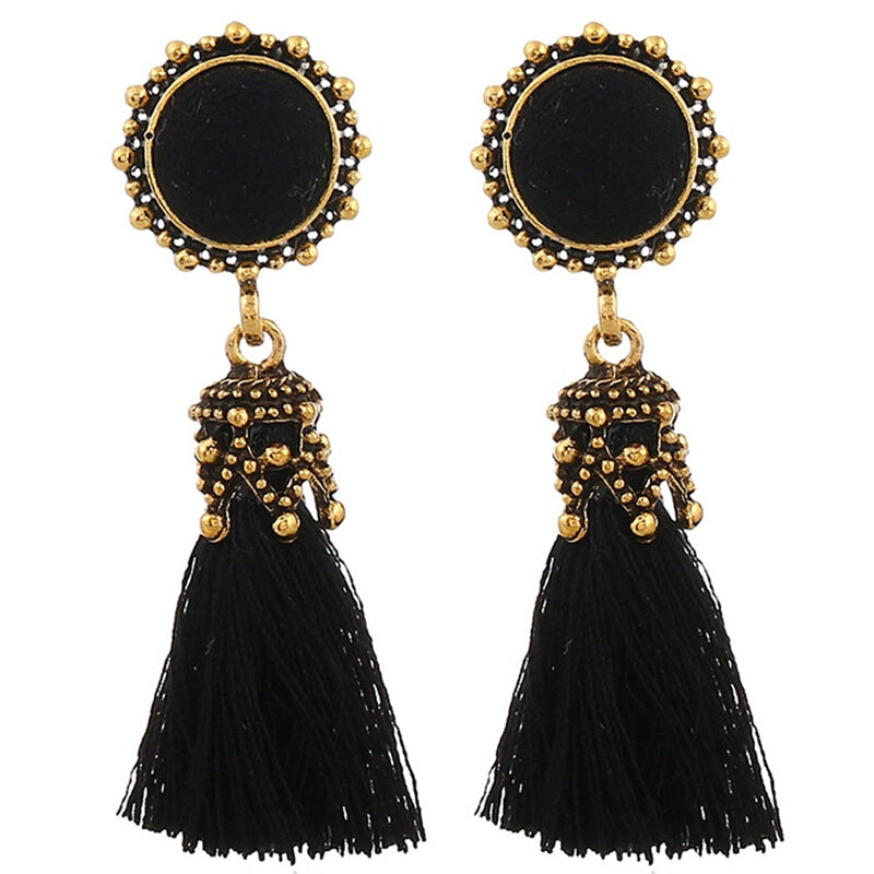 Retro Premium Ladies Tassel Earrings - Black