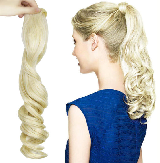 Rhyme Curly Ponytail Synthetic Long Wig - Blonde