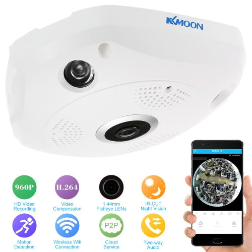 KKmoon    960P HD 360 Degree Wireless Wifi VR IP Camera Full View 1.44MM Lens Fish Eye Panoramic Indoor Security CCTV Camera Support Phone APP Remote Control