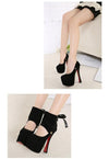 Women Sexy High Heels Platform Sole Ribbon Shoes Pumps Black