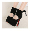 Women Sexy High Heels Platform Sole Ribbon Shoes Pumps Black