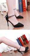 Fashion Women Summer Heels Pointed Toe Low Vamp Flat Sole Shoes Sandals Black