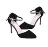 Fashion Women Summer Heels Pointed Toe Low Vamp Flat Sole Shoes Sandals Black