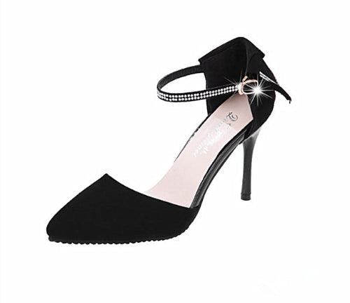 Fashion Women Summer Heels Pointed Toe Low Vamp Flat Sole Shoes Sandals Black