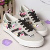 New Fashion Women Canvas Sneakers Flats Floral Print Lace Up Low Top Plimsoll Shoes Blue/Pink/Black