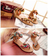 Summer Fashion Women Flats Floral Print Toe-post  Thin Shoes Sandals Yellow