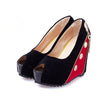 Women High Wedges Peep Toe Platform Sole Zipper Pumps High Heels Black