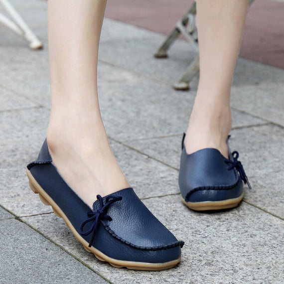 Soft Flats Women Moccasins Leather Shoes - Dark Blue