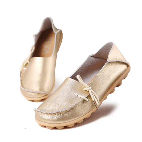 Soft Flats Women Moccasins Leather Shoes - Gold