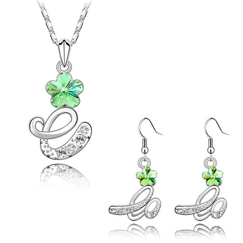 Trendy Premium Pendant Necklace & Stud Earrings - Green