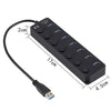 USB 3.0 HUB Splitter 7 Ports with On/Off Switches High Speed 5Gbps Micro Multiple USB Port Expander for PC Computer