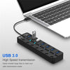 USB 3.0 HUB Splitter 7 Ports with On/Off Switches High Speed 5Gbps Micro Multiple USB Port Expander for PC Computer