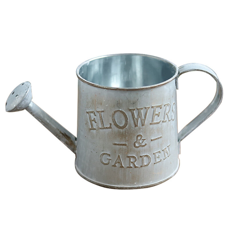 Vintage Metal Iron Barrel Retro Flower Pot Bucket Home Decoration Watering Can - Silver