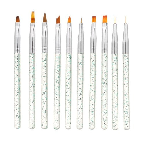 10pcs/set Nail Art Brush Painting Drawing Pen Builder Flat Gradient Line  UV Gel Acrylic Crystal Tips Design Manicure Tools