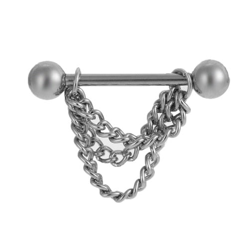 Nipple Bar Ring Barbell Chain Drop Stainless Steel Shield Body Piercing Jewelry for Men & Women