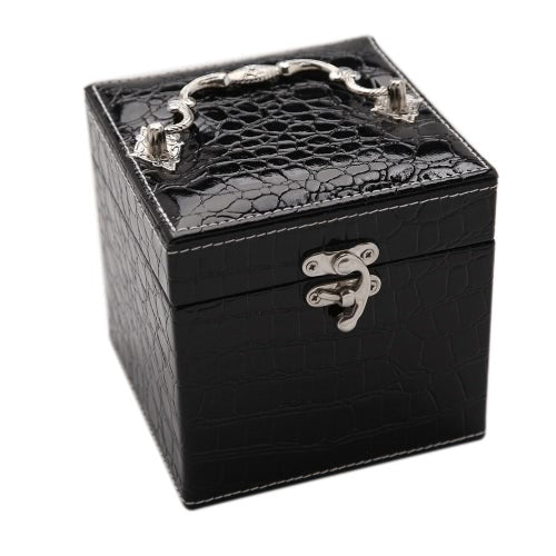 Handheld Portable Fashion High Grade PU Leather Jewelry Box 3 Layers Holder Storage Square Cube Case Watch Necklace Ring Earring Accessories Display With Makeup Mirror Gift
