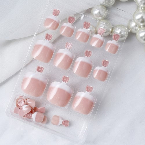 24Pcs False Toenail Tips Set French Full Cover Fake Toe Nail Tips for DIY Manicure