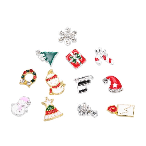 12 pcs 3D Christmas Alloy Jewelry Glitter Rhinestones Nail Art Stud Decorations