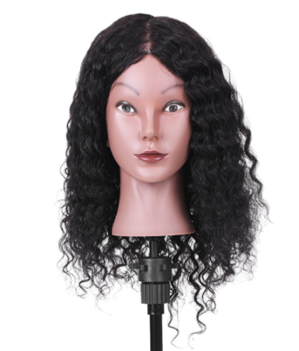 15" 100% Real Hair Mannequin Head Curly Hair Salon Training Head Cosmetology Mannequin Head Salon Dummy Head for Hair Styling Practice