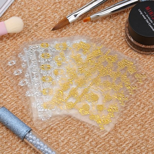 12 Sheets Multistyle Nail Art Decorations Gold Silver Zipper 3D Stickers Gel Polish Tips DIY Self-adhesive Easy Transfer Retro Wraps Decals