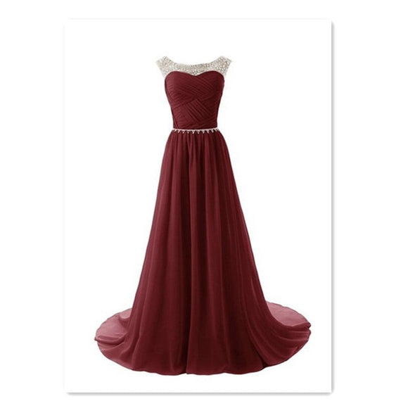 Women Long Skirt Evening Dress - Wine Red