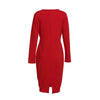 Women Long Sleeve Bodycon Casual Dress - Red