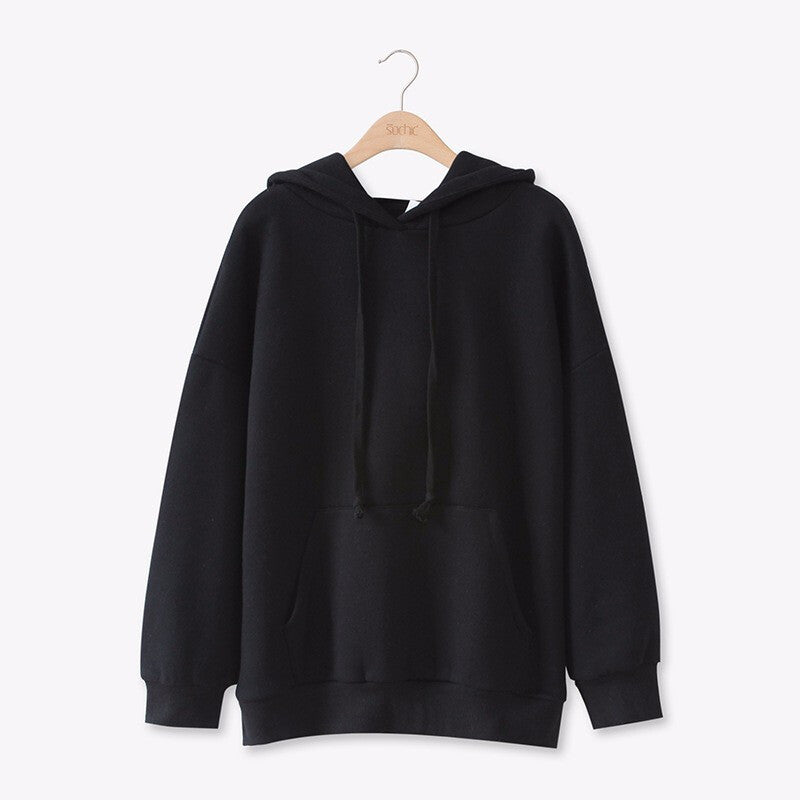 Women Long Sleeves Hoodies Top - Black