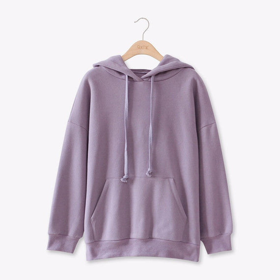 Women Long Sleeves Hoodies Top - Light Purple