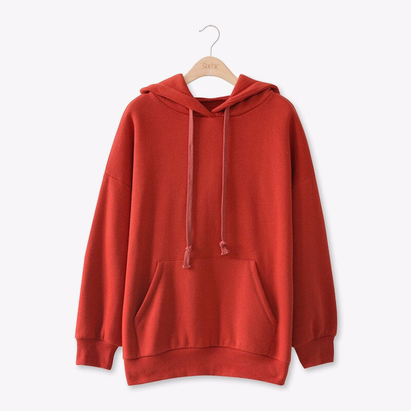 Women Long Sleeves Hoodies Top - Orange