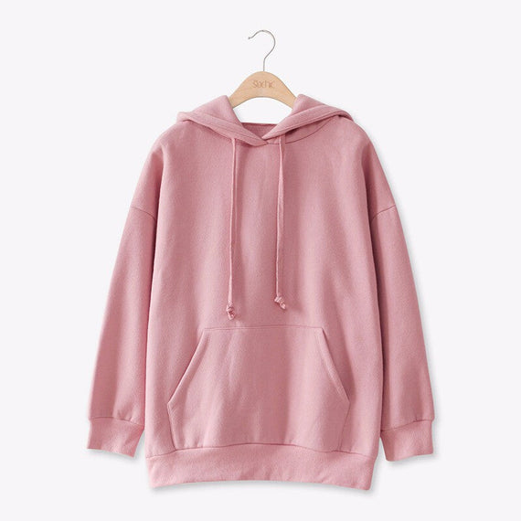 Women Long Sleeves Hoodies Top - Pink