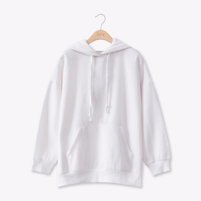 Women Long Sleeves Hoodies Top - White