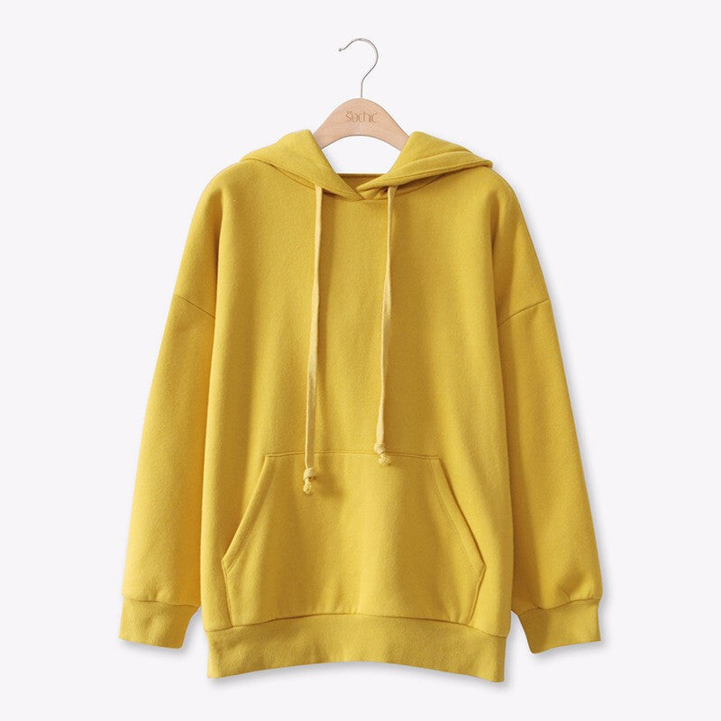 Women Long Sleeves Hoodies Top - Yellow