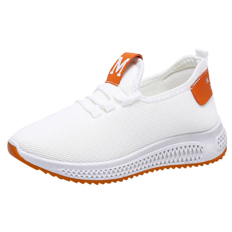 Women Mesh Casual Shoes - White & Orange