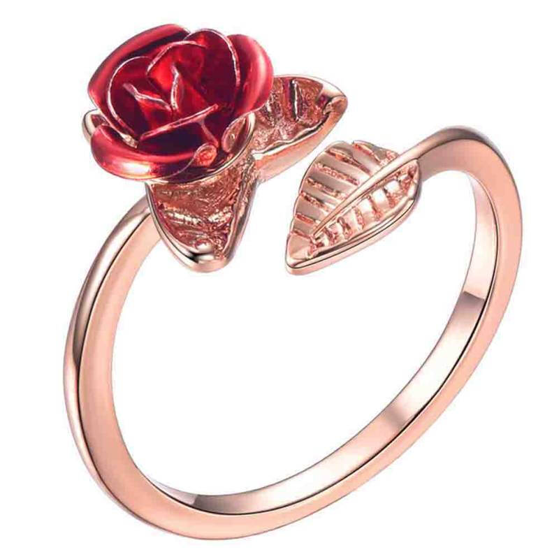 Women Premium Flower Open Finger Ring - Rose Gold