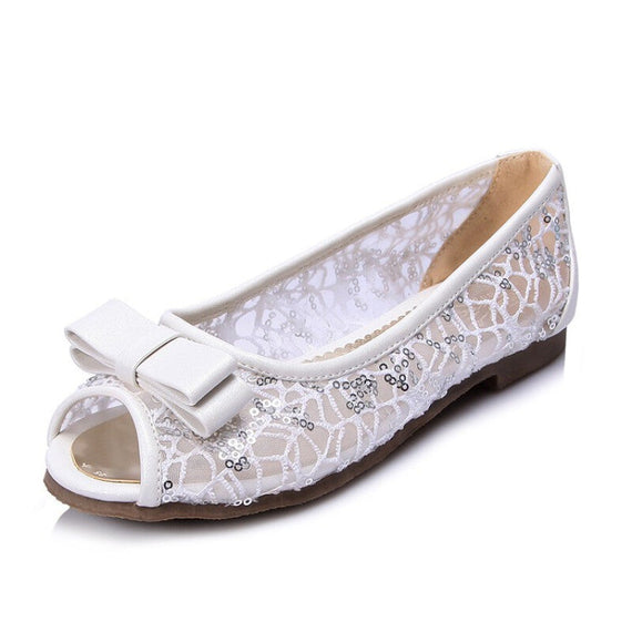 Women Shoes Sequin Fabric Flat Slip-On - White