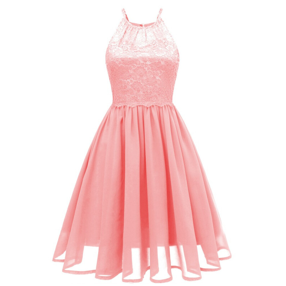 Women Vintage Cocktail Backless Party Dress - Pink