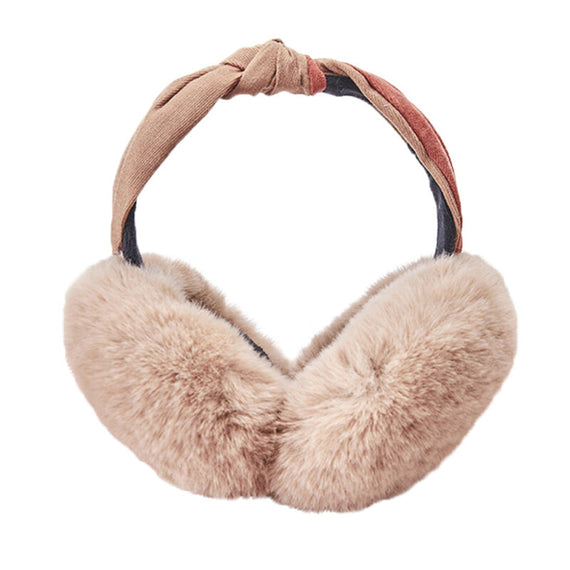 Women Winter Earmuffs Faux Fur Knot Headband - Khaki