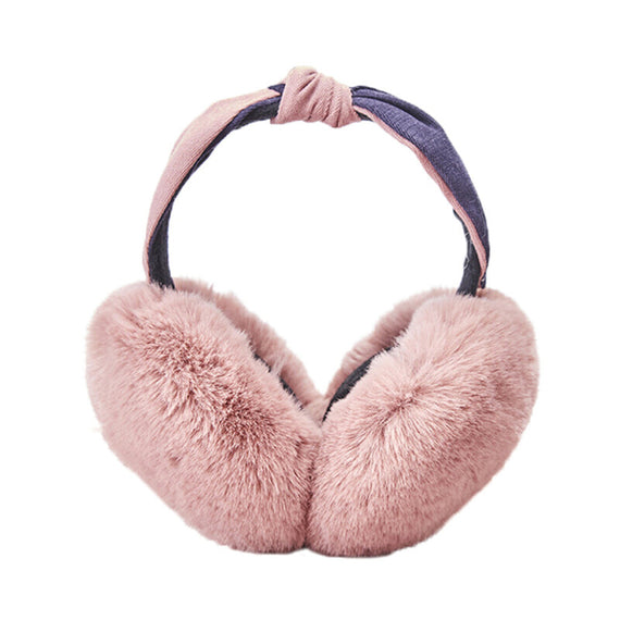 Women Winter Earmuffs Faux Fur Knot Headband - Red