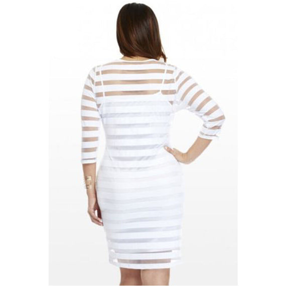 Women's Long Sleeve Plus Size Dress - White