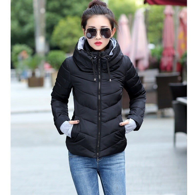 Women's Plus Size Cotton-Padded Parka - Black