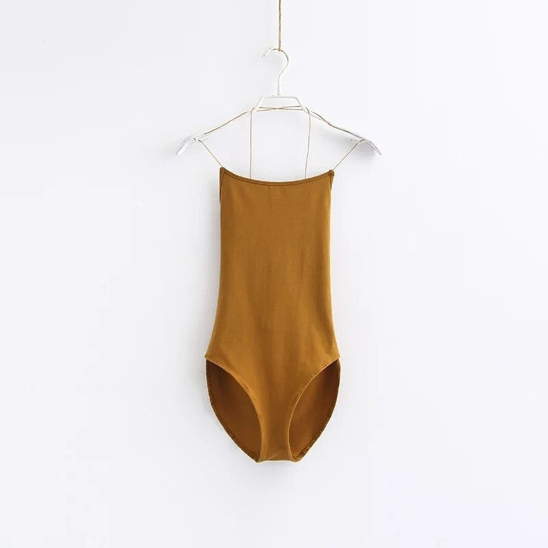 Women's Sexy Backless Camisole Bodysuit - Brown