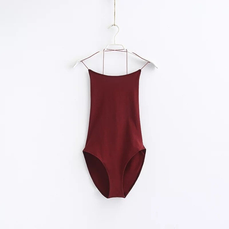 Women's Sexy Backless Camisole Bodysuit - Wine Red