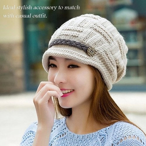 Knitted Braided Beanie Hats Cabled Checker Pattern Hat