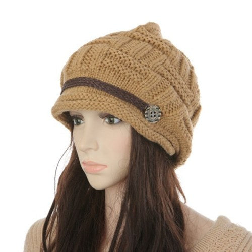 Knitted Braided Beanie Hats Cabled Checker Pattern Hat