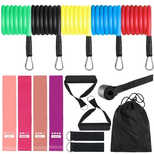 15Pcs Resistance Bands Set Workout Fintess Exercise Rehab Bands Loop Bands Tube Bands Door Anchor Ankle Straps Cushioned Handles